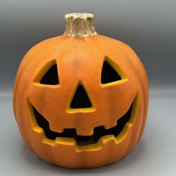 Unmarked Halloween Pumpkin Happy Jack O Lantern Blow Mold Light Up 9" T Spooky - Picture 2 of 7